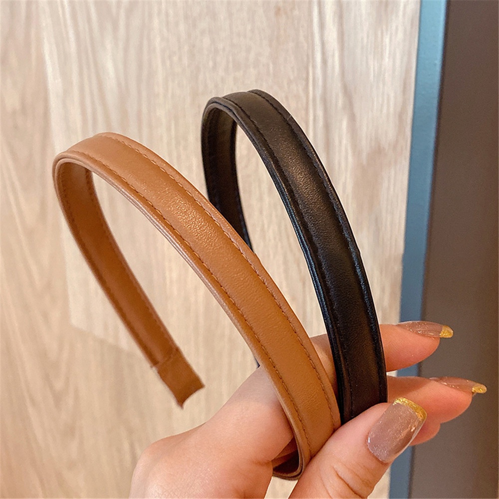 1 dây buộc tóc da PU màu trơn phong cách retro