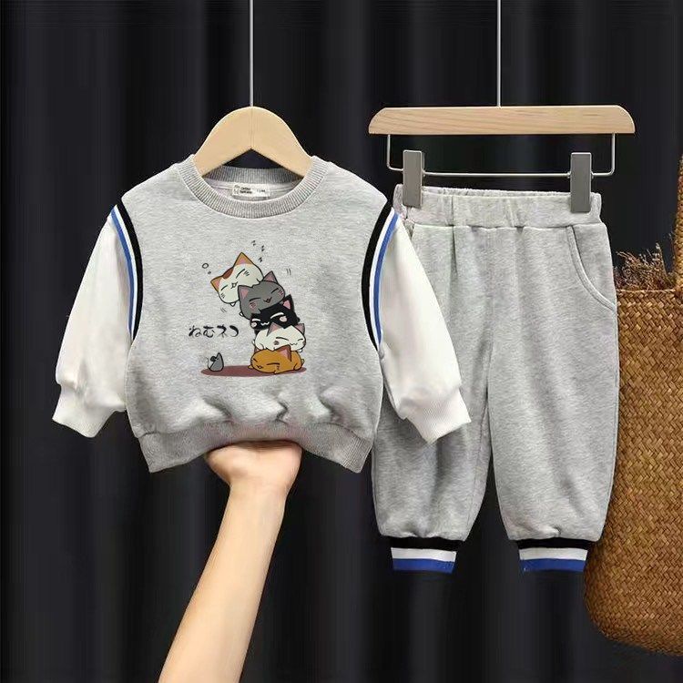 Bộ Áo Sweater Phối Quần Dài Thời Trang Xuân Thu Dễ Thương Cho Bé Trai