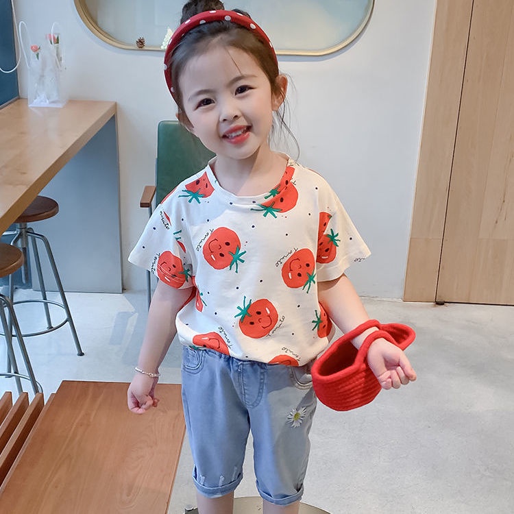 Áo Thun Ngắn Tay Dáng Rộng In Hình Trái Cây Thời Trang Mùa Hè Hàn Quốc Mới