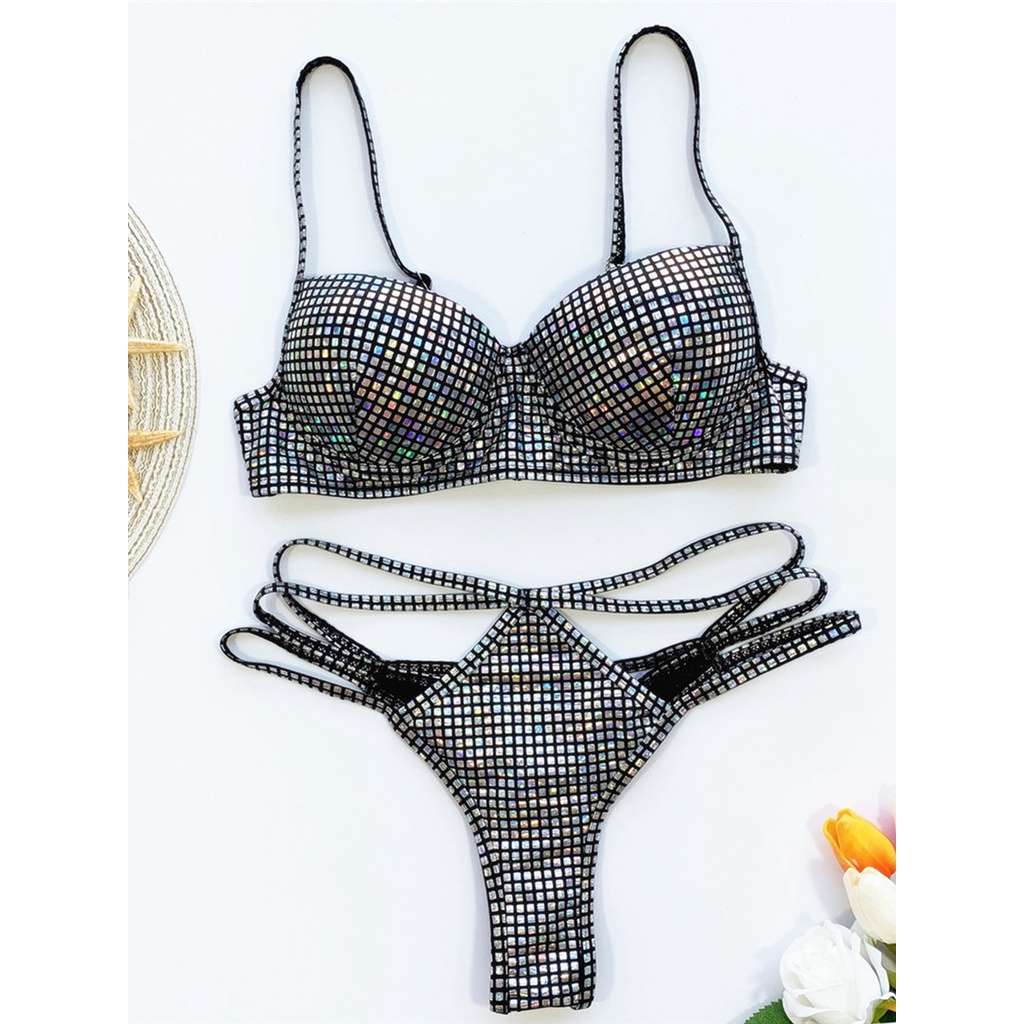 Bộ Bikini Hai Mảnh Đính Kim Sa Lấp Lánh Gợi Cảm Cho Nữ