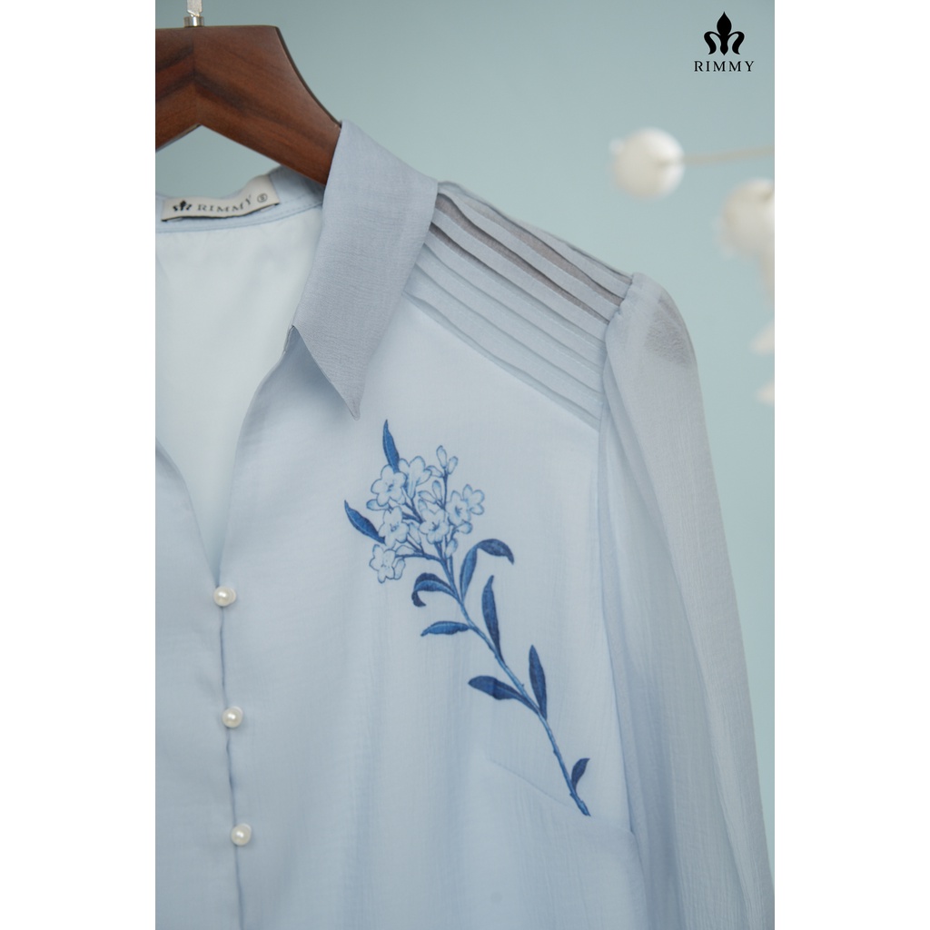 Áo sơ mi thiết kế xanh ghi Rosara shirt Rimmy
