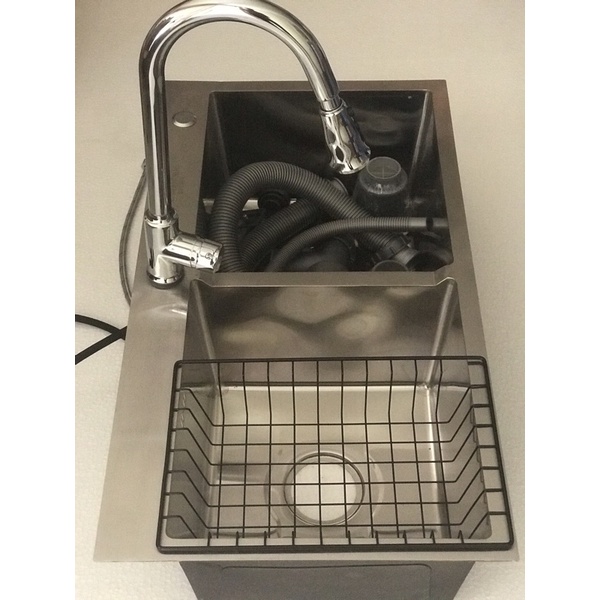 Chậu rửa bát inox đúc 2 hố 82x45x23 siêu bền inox 304. Bồn rửa chén combo vòi rửa nóng lạnh