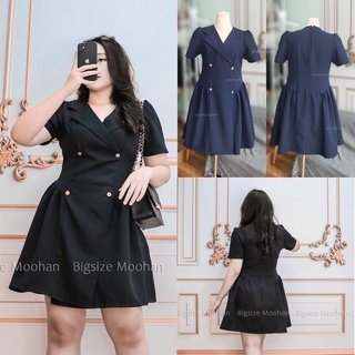 Đầm bigsize nư, váy bigsize nữ cổ vest dáng xòe nhẹ đính khuy gỗ, che khuyết điểm, cho người mập - Bigsize Moohan
