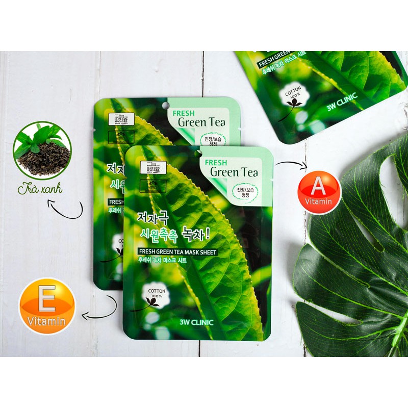 BỘ 10 MIẾNG MẶT NẠ DƯỠNG DA TRÀ XANH FRESH GREEN TEA MASK SHEET 3W CLINIC