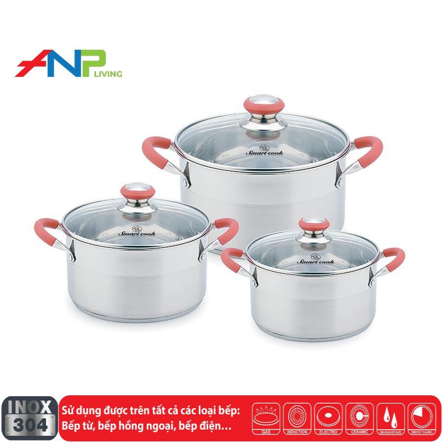 Bộ Nồi 3 Chiếc Inox 304 5 Lớp Đáy Từ  ELMICH SmarkCook SM3336 Size18/22/26cm