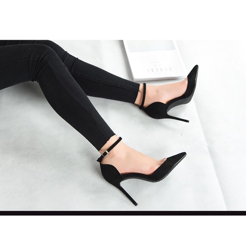 Giày cao gót da lộn kiểu dáng gót nhọn quai hậu mảnh 3 màu thời trang nữ , SB15, Oula Store