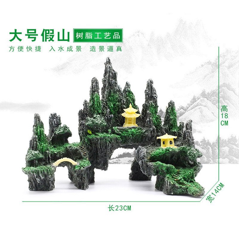 Mô hình hòn non bộ núi đá hang động cây cỏ 3 thiết bị phụ kiện bể cá trang trí nhà cửa lũa bể cá thủy sinh