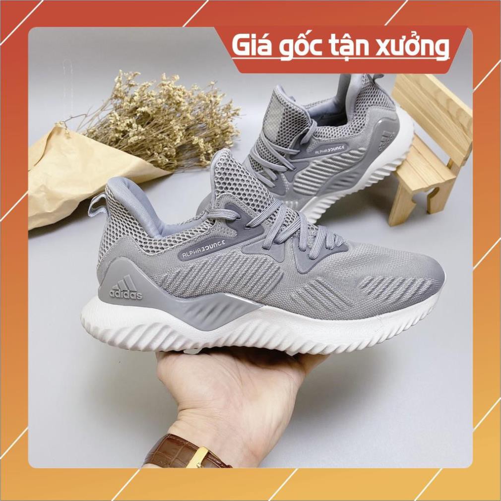 Giầy Alphabounce xịn sò Full phụ kiện, Giày Sneaker Alpha xám lông chuột
