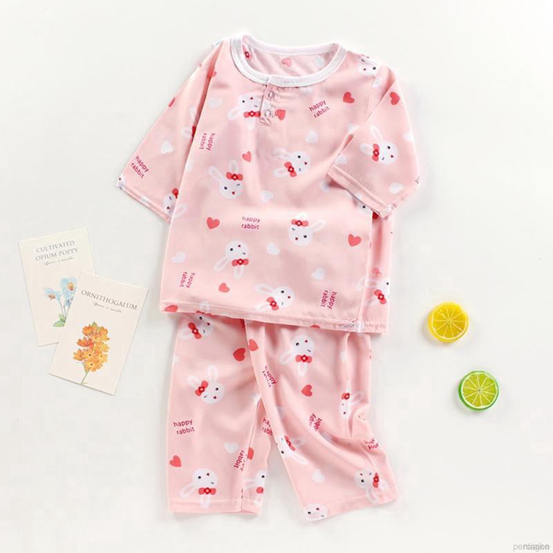 ruiaike  Summer Toddler Kids Cartoon Cotton Pajamas Suit Home Sleepwear Nightwear