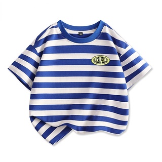 Áo Thun Cotton Ngắn Tay Họa Tiết Kẻ Sọc Thời Trang Mùa Hè Mới Cho Bé Trai