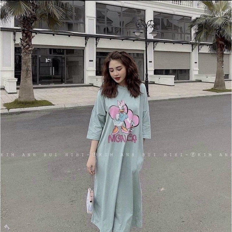 Đầm suông đầm babydoll in hình tay lỡ dễ thương bầu bì bon chen thoải mái,dài qua gối,chất liệu mềm mịn thoải mái