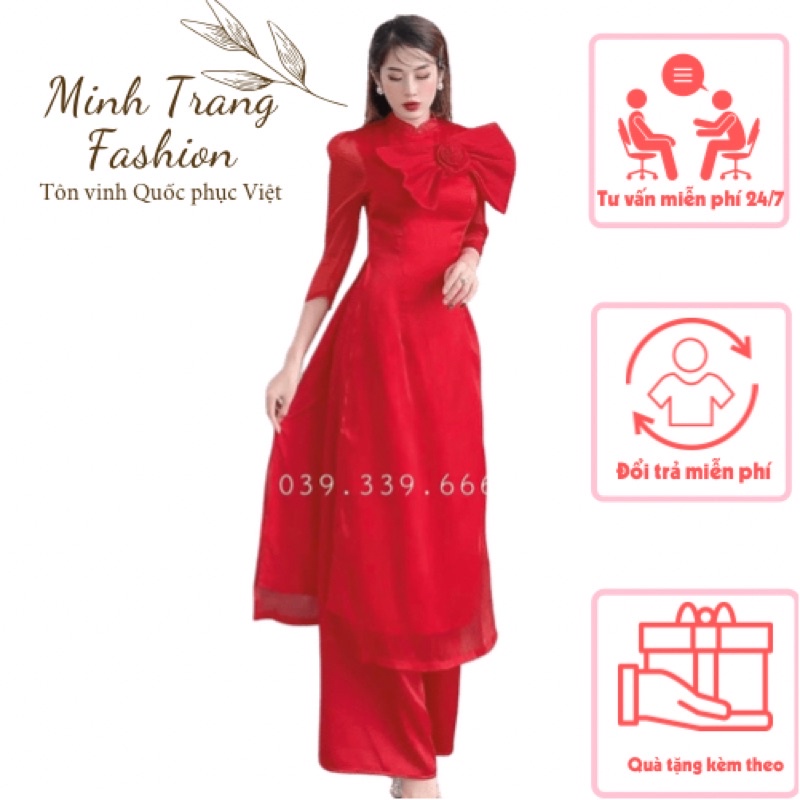 Áo dài nơ chất liệu lụa xước kim tuyến cao cấp-lót lụa mịn ở trong-chất liệu hàng đầu
