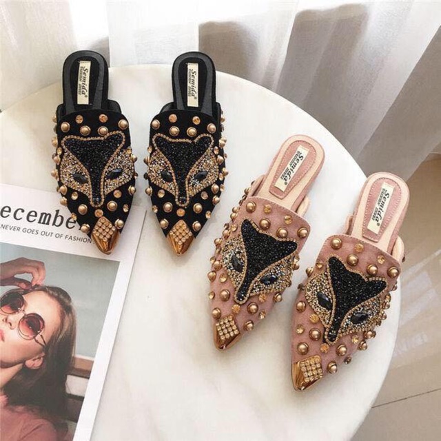 Dép sục hồ ly đính đá hàng quảng châu cao cấp