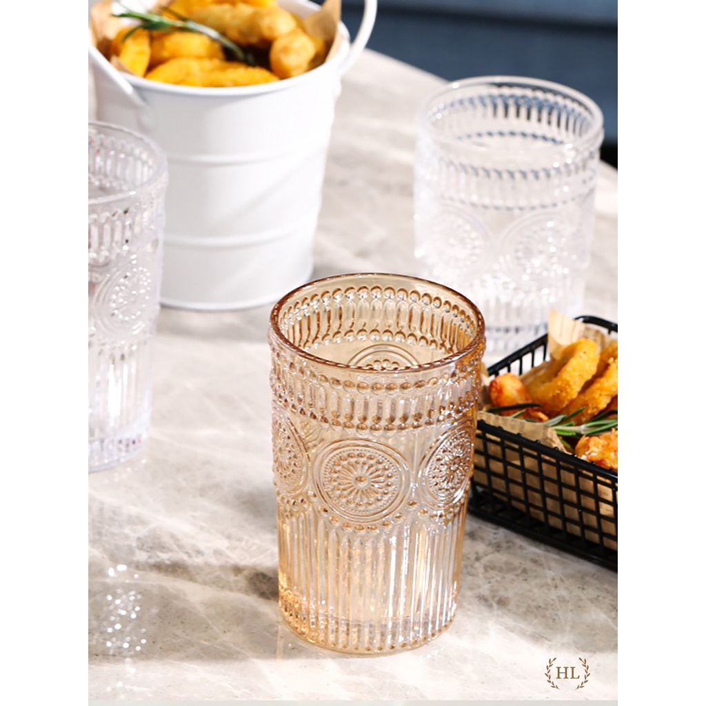 Bình cốc thủy tinh Decor chịu nhiệt Borosilicate họa tiết Hoa Mặt Trời | Bình Ly Thủy Tinh Phong cách Dubai 2023
