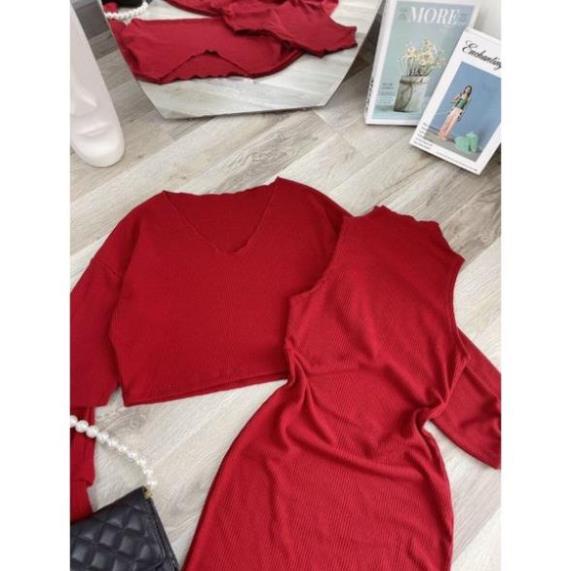 Váy Len Đỏ CELORA ,Đầm Len Cổ Lọ ôm Body Cao Cổ  Kèm Áo Khoác Len tăm Nữ Mềm Màu Đỏ Dài Tay | BigBuy360 - bigbuy360.vn
