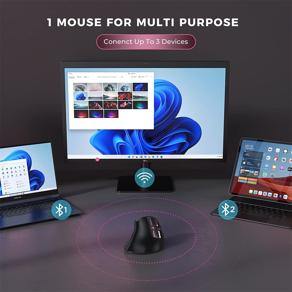 Chuột Bluetooth Không Dây Dạng Đứng 2.4G Cho Apple Mac Laptop Notebook 9 Nút Bấm