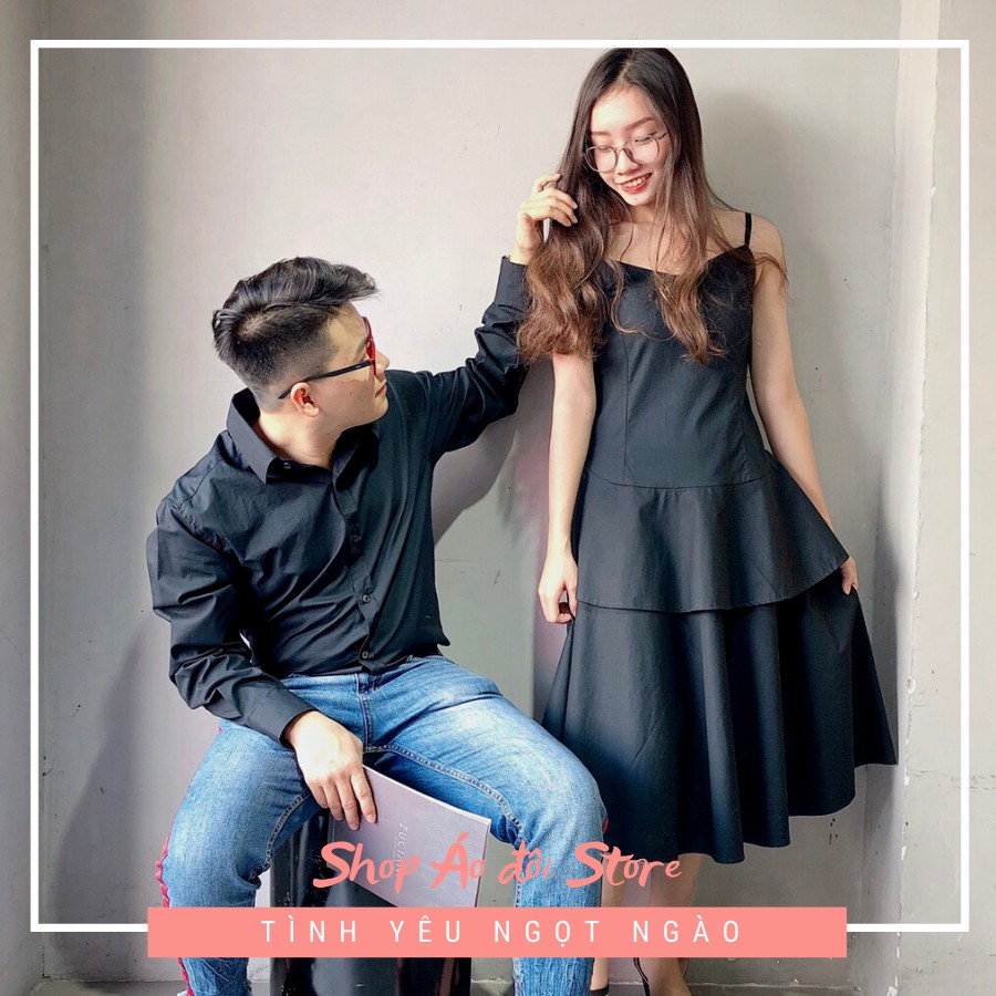 Bộ áo váy sơ mi cặp cao cấp, đồ đôi nam nữ dễ thương, chất đẹp để chụp hình cưới, đi du lịch
