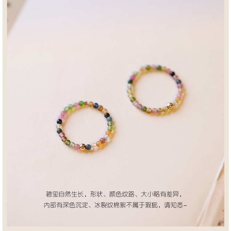 [Hàng Mới Về] Nhẫn Đính Hạt Tourmaline Tròn Màu Cầu Vồng Kích Thước 2mm Dành Cho Nữ