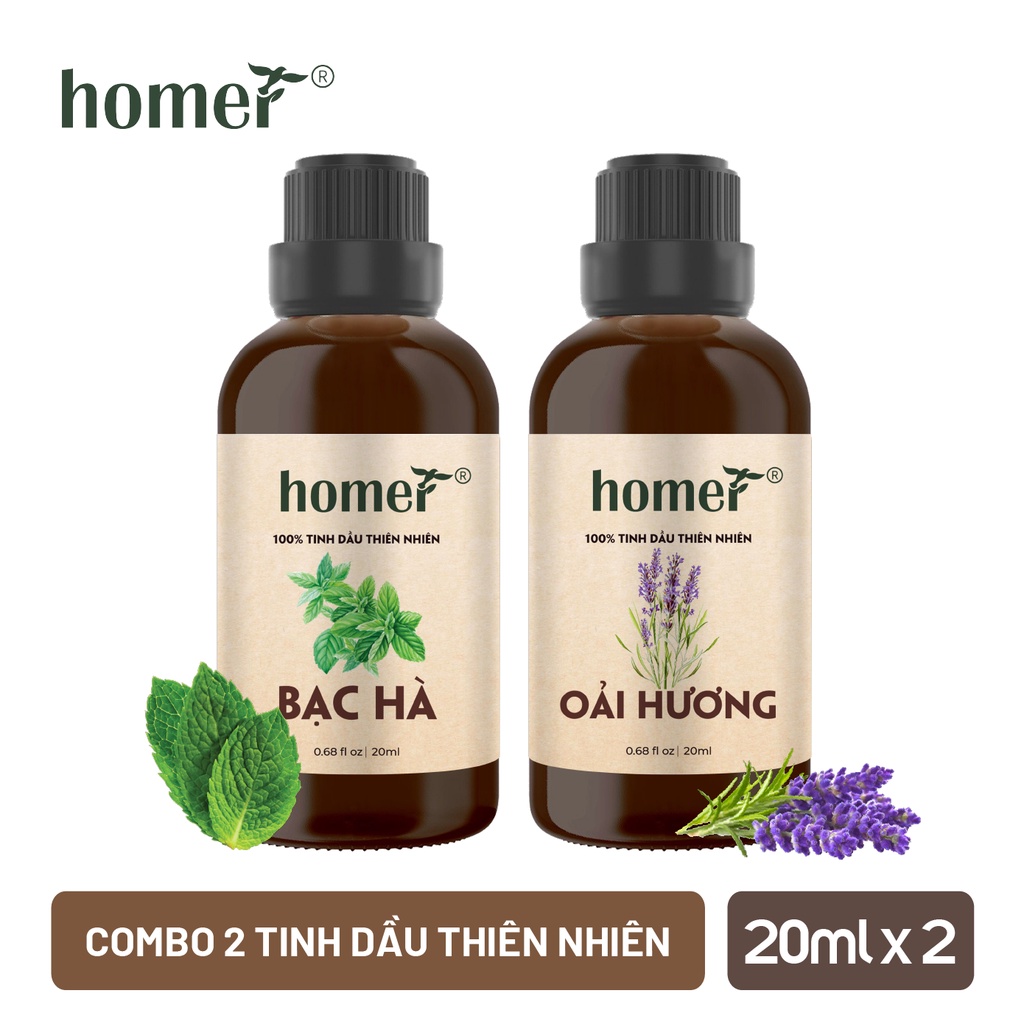 Combo 2 tinh dầu Bạc Hà + Oải Hương Homer 20ml/chai