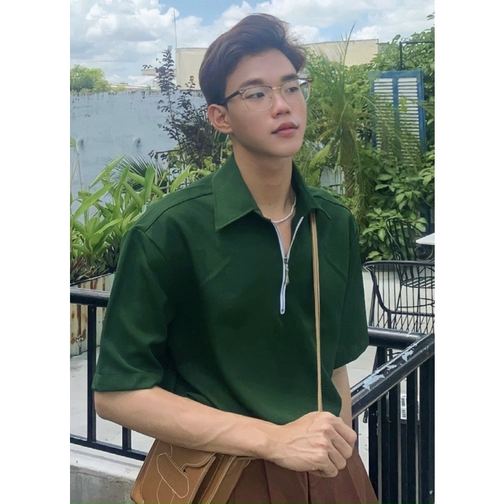 Áo polo cổ khóa kéo màu xanh hot hit