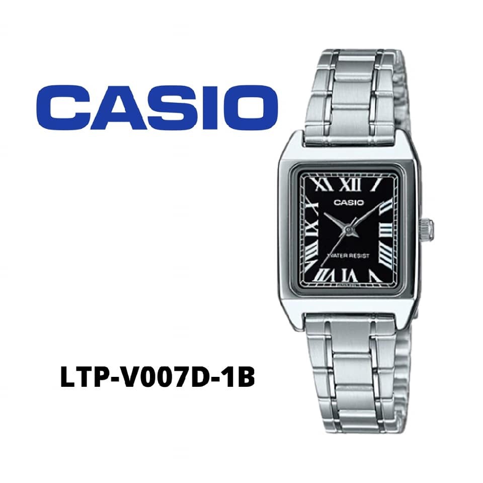 Đồng hồ nữ Casio LTP V007D-1B mặt đen dây bạc mặt vuông