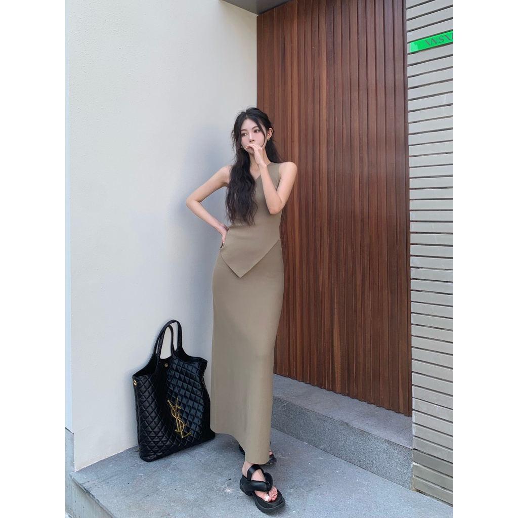 Set/Bộ Len Dệt Kim Áo Lệch Vai Kèm Chân Váy Dài Ôm Body Tôn Dáng - Sốp Nhỏ Order Taobao