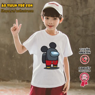 Quần Áo Trẻ Em Áo Thun Ngắn Tay Cho Bé Trò Chơi Game Among Us Chuột Mickey Đáng Yêu 100% Cotton