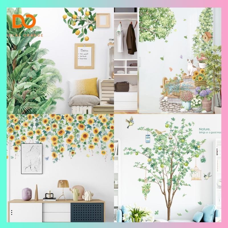 Decal dán tường, Giấy dán tường cao cấp hình cây,hoa, lá, trang trí phòng ngủ, phòng khách, tủ quần áo