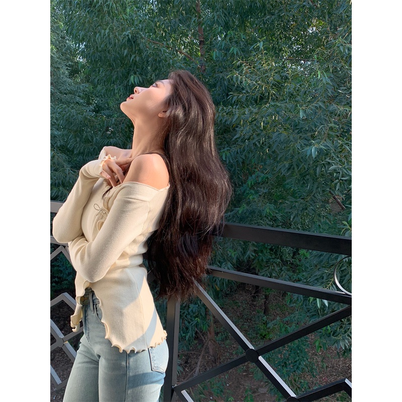 Áo sweater dệt kim tay dài đính nơ xinh xắn thời trang phong cách Hàn Quốc cho nữ