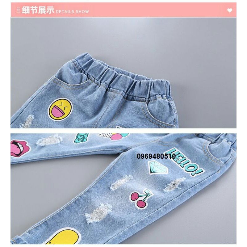 Quần bò cho bé gái đi học đi chơi hình ngộ nghĩnh