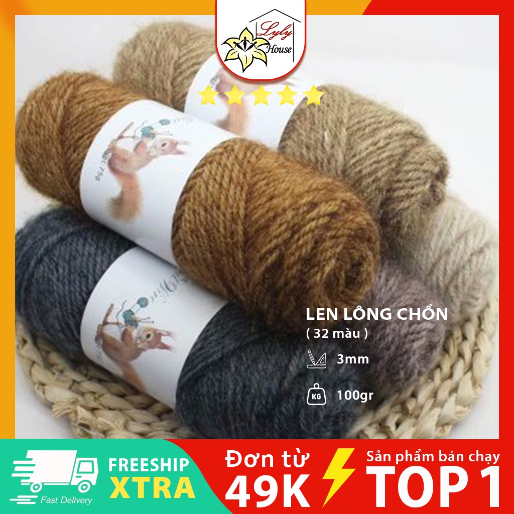 Len lông chồn đan áo , len đan khăn và mũ len dành cho người lớn trọng lượng cuộn 70g gồm 32 màu