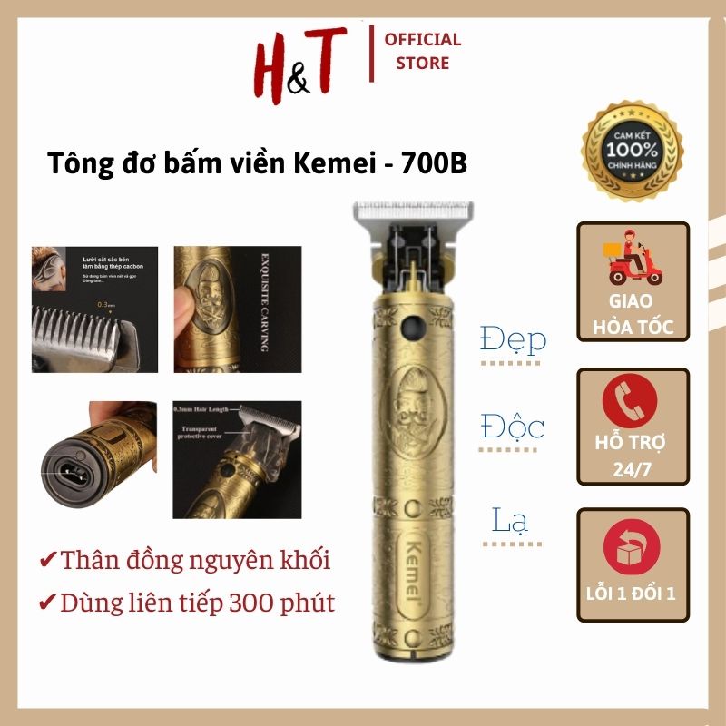⚡Mẫu mới⚡ Tông đơ cắt tóc, bấm viền Kemei KM-700B điện tử sạc USB