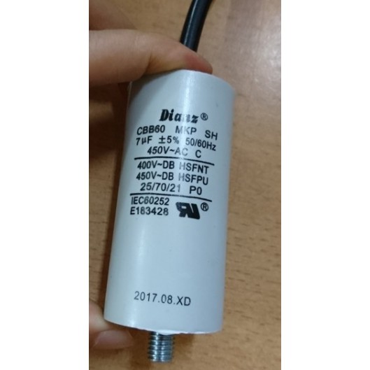 Tụ điện tròn DIANZ CBB60 7uF/450V jack, 7uF-450VAC