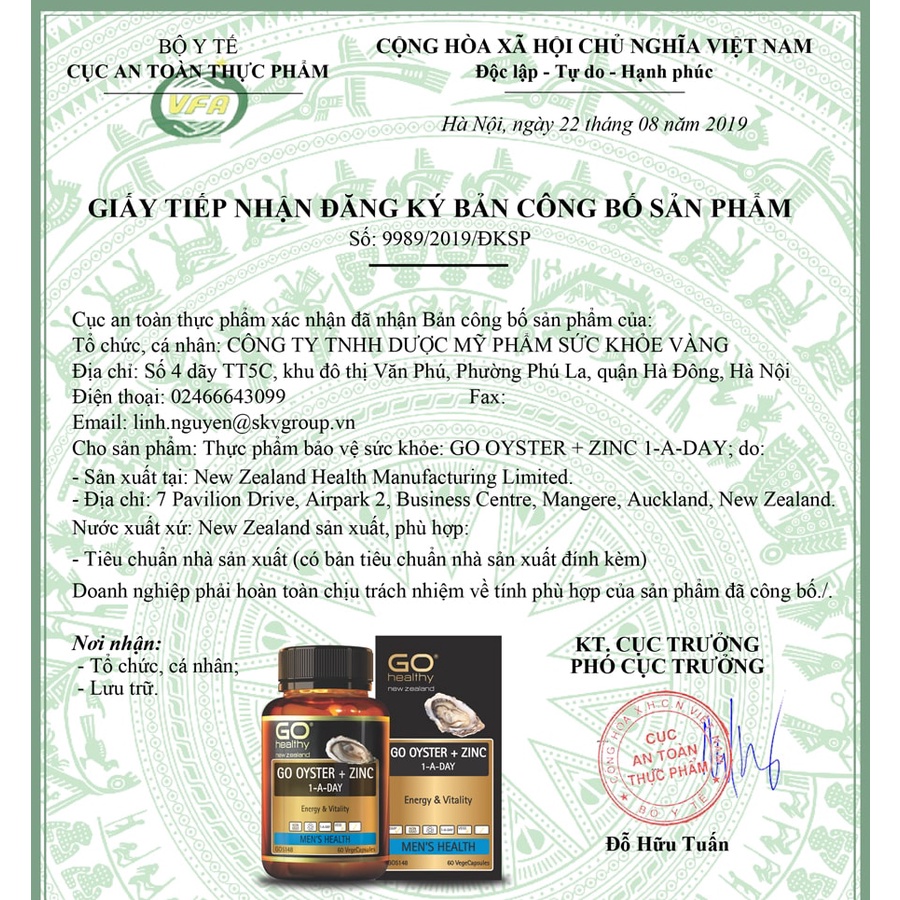 Go Oyster plus Zinc viên tinh chất hàu biển nhập khẩu New zealand - Tăng chất lượng tinh trùng, sinh lý testosterone nam