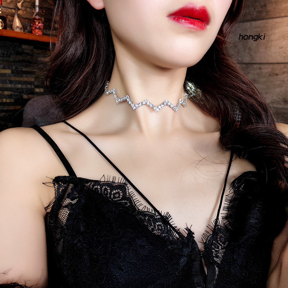 Vòng cổ choker thiết kế gợn sóng đính đá lấp lánh phong cách gothic thời trang