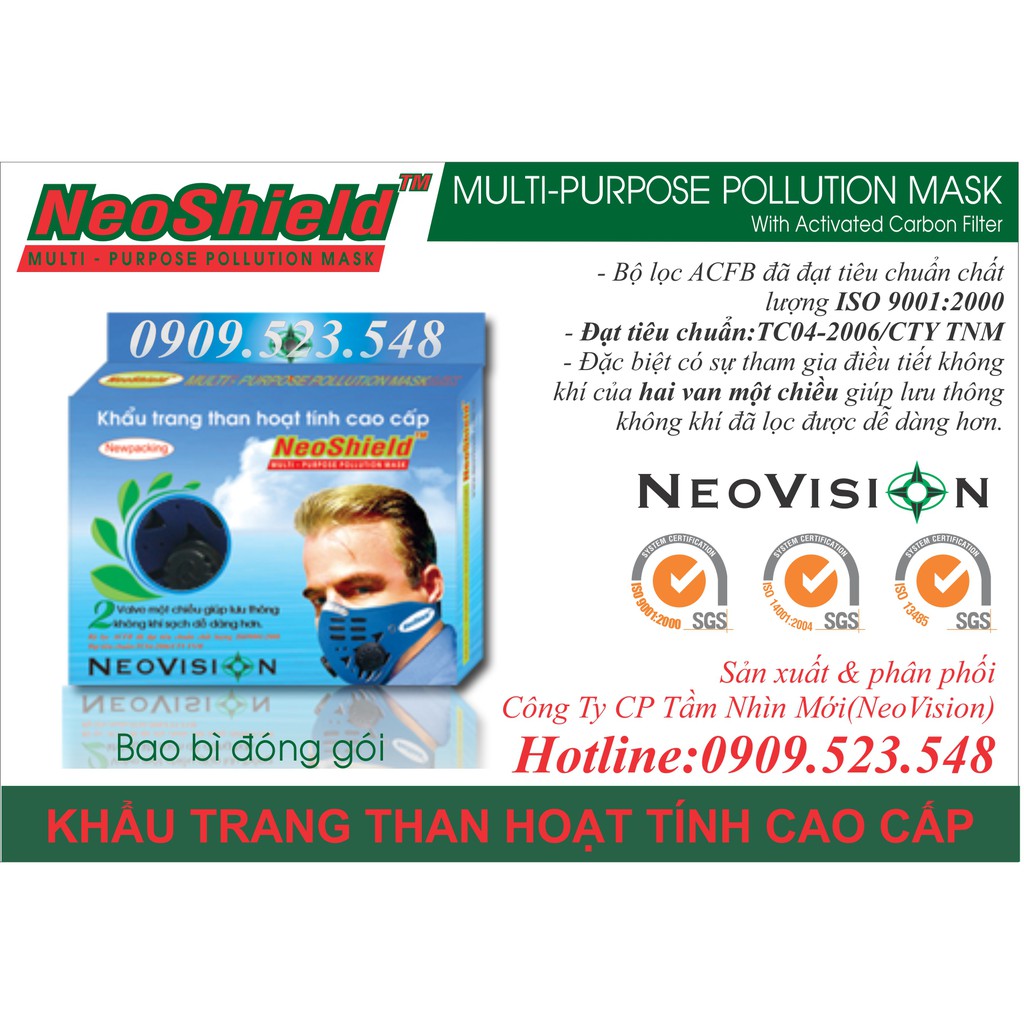 Khẩu trang NeoShield, khẩu trang than hoạt tính cao cấp Neovision lọc bụi chống không khí ô nhiễm