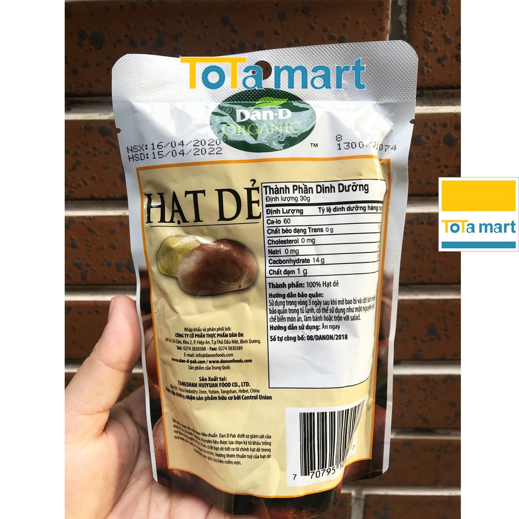 Hạt dẻ hữu cơ DAN D PAK Organic Chestnut gói 100g. HSD ghi bên dưới.