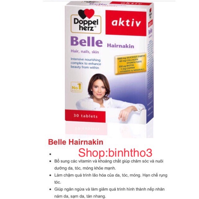 Doppelherz Aktiv Belle Hairnakin (cung cấp vitamin và khoáng chất giúp dưỡng da, làm đẹp tóc ,móng)(hàng chính hãng ,Đức