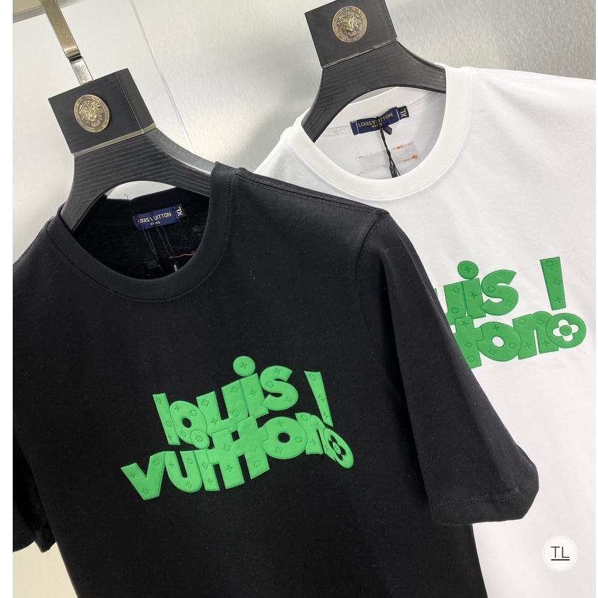 Áo phông nam LV chữ xanh, áo thun nam ngắn tay không cổ mẫu mới hot trend chất thoáng mát form cực đẹp mặc đôi mã T0023