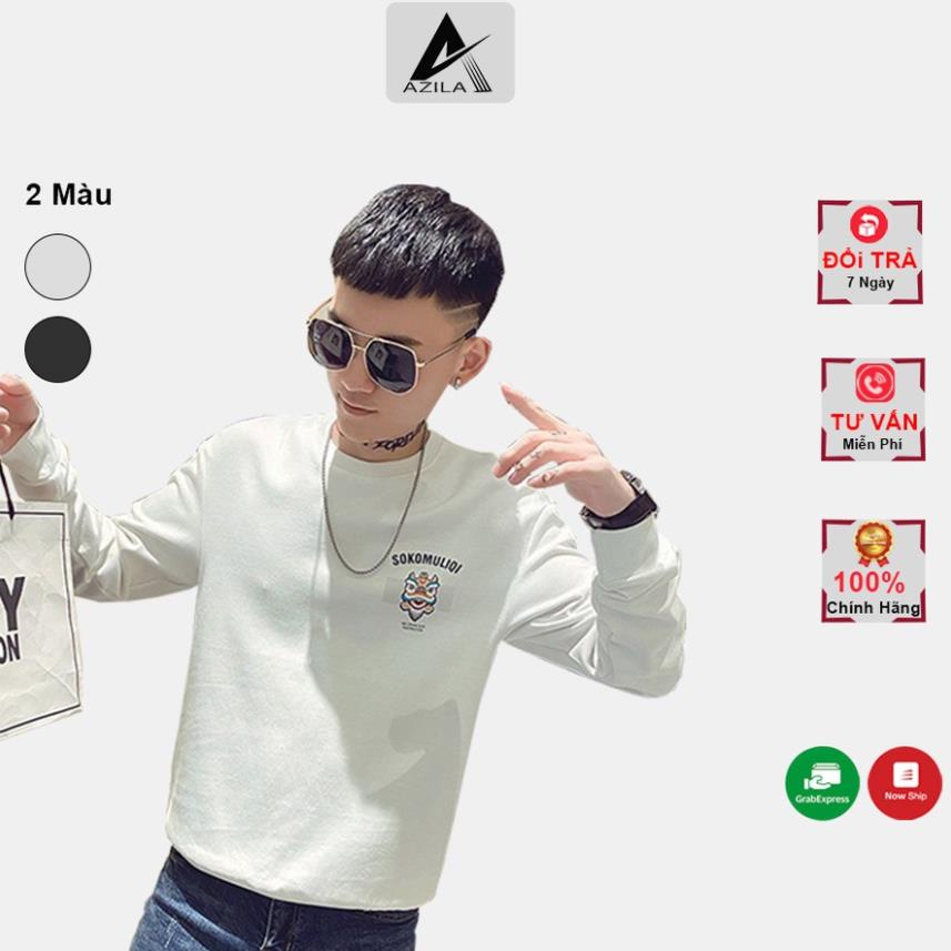Áo Nỉ Nam Azila - Áo Thu Đông Nam Cổ Tròn Tay Dài Chất Liêu Poly Cao Cấp Co Dãn Mềm Mịn in 3D !