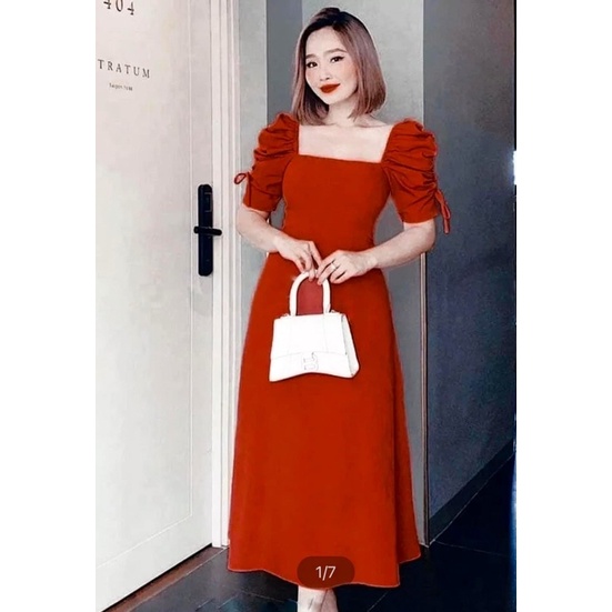 Đầm tay phồng maxi cổ vuông big size dành cho khách ngoại cỡ từ 60-90 ký