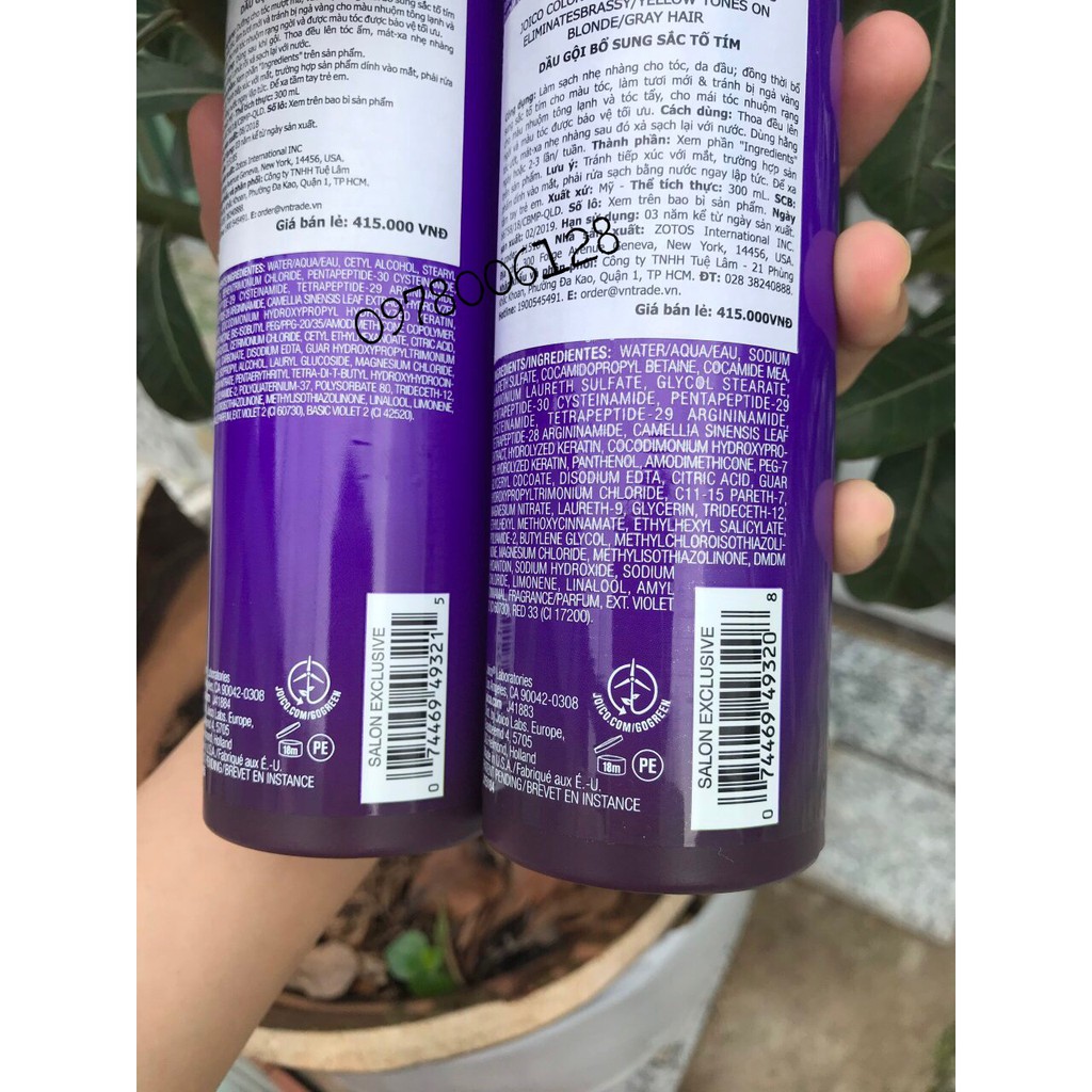 [Joico-USA]Dầu Gội Xả Joico Cân Bổ Sung Sắc Tố Tím Và Khử Ánh Vàng Cho Tóc Nhuộm Tone Lạnh Balance Purple 300mlx 2