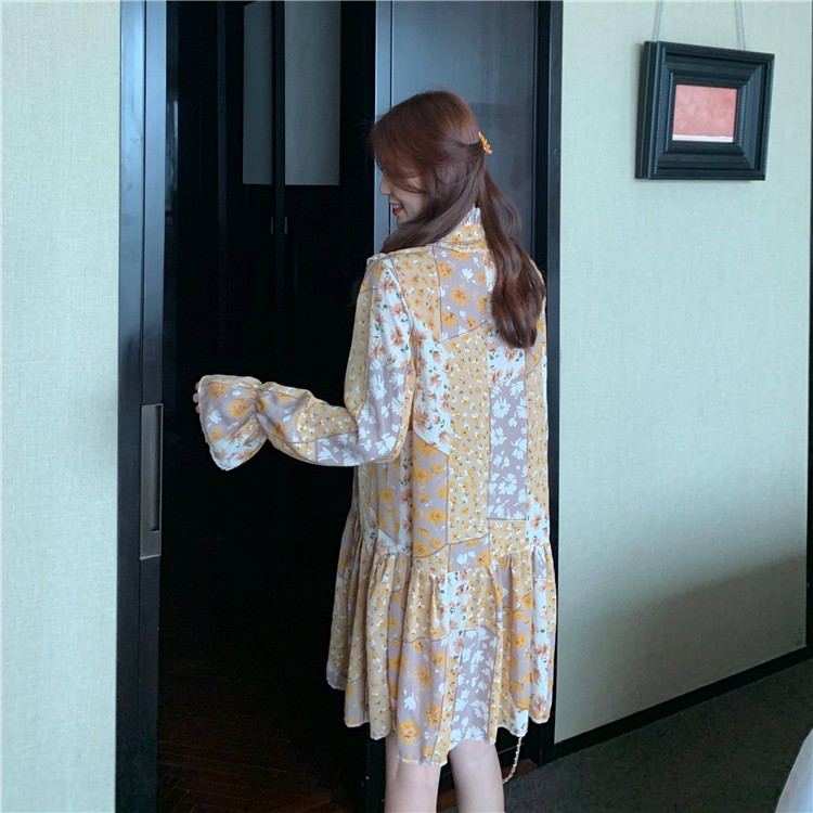 Đầm suông hoa đuôi cá form ngắn phong cách Hàn Quốc ulzzang