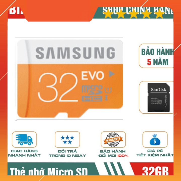 Thẻ nhớ Micro SD Samsung 32GB HDXC (Kèm Adapter) - Bảo hành 5 năm!!!