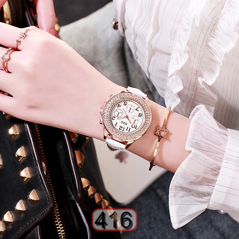 Đồng Hồ Nữ Dây Da Dzg Mặt Tròn 416 Caty Sang Chảnh Cực Hot - Hazo