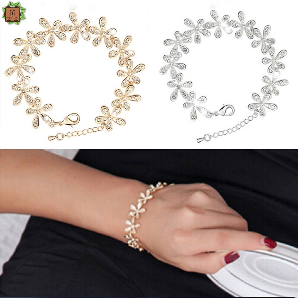 Cod In Stock New Korea Vintage Gold Silver Plated Crystal Women Snowflake Bangle Wrap Bracelet Gifts