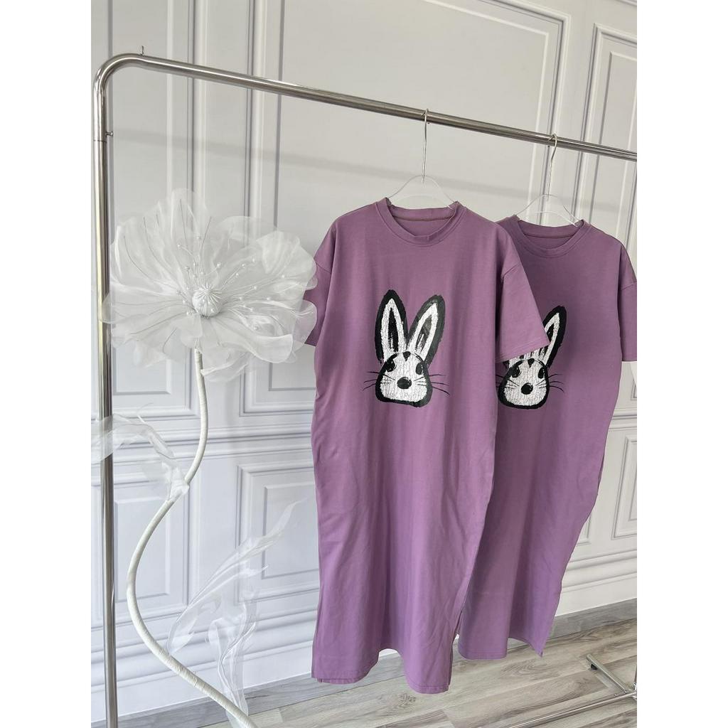 ĐẦM MAXI TÍM IN THỎ