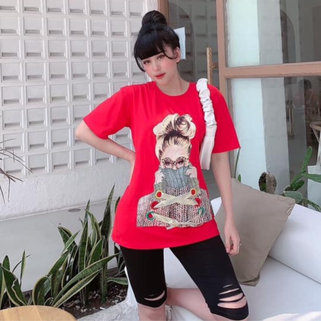 Đồ Bộ Nữ TS01331 Đồ Bộ Mặc Nhà Chất Cotton 100% Co Dãn Mịn Đẹp Quần Ngố Lửng Rách Nhẹ Hình In Cô Gái Size 40KG - 80Kg | BigBuy360 - bigbuy360.vn