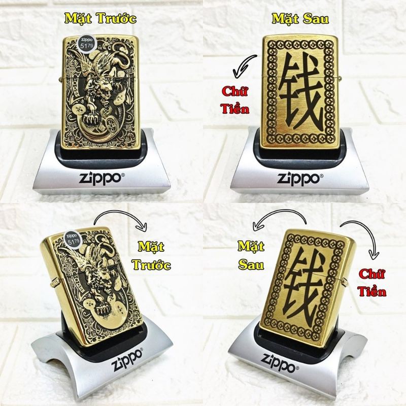 phụ kiện zippo đồng thau khắc hình tỳ hưu