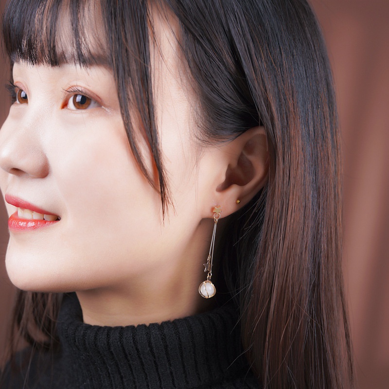 Khuyên Tai Dáng Dài Đính Đá Opal Hình Ngôi Sao Năm Cánh Thời Trang Mới Cho Nữ